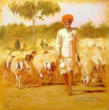  Shepherd Oil Painting - Indian rajasthani shepherd ramesh jhawar
